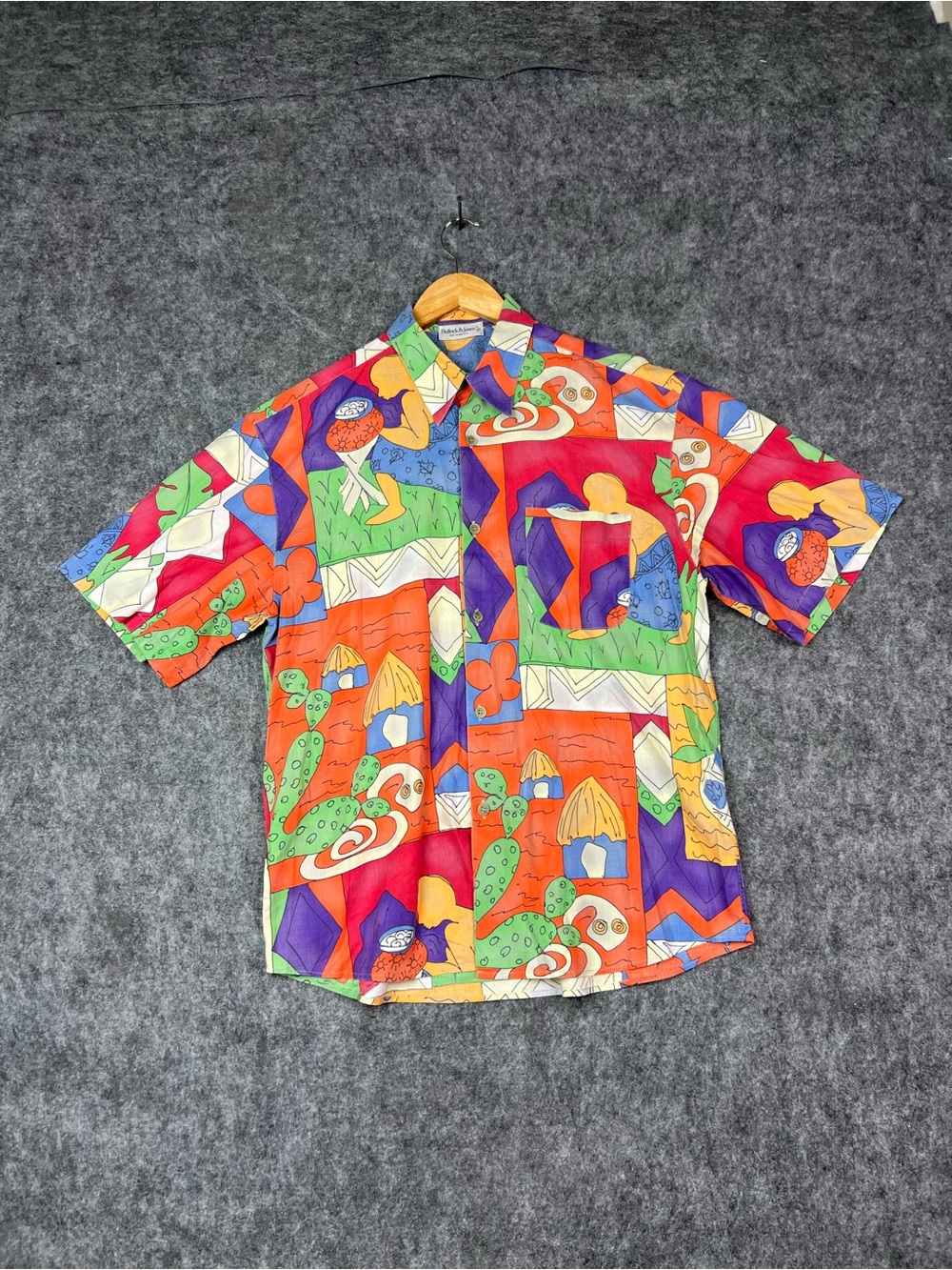 Vintage Bullock & Jones Men's Shirt Size L Graphic Short-Sleeve Button-Down